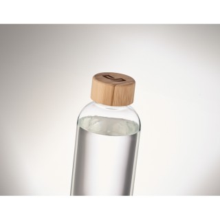 Botella transparente con tapa de bambú
